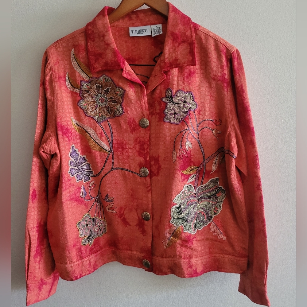 Timbuktu Station Vintage Embroidered Floral Blazer Women's XL Jacket
